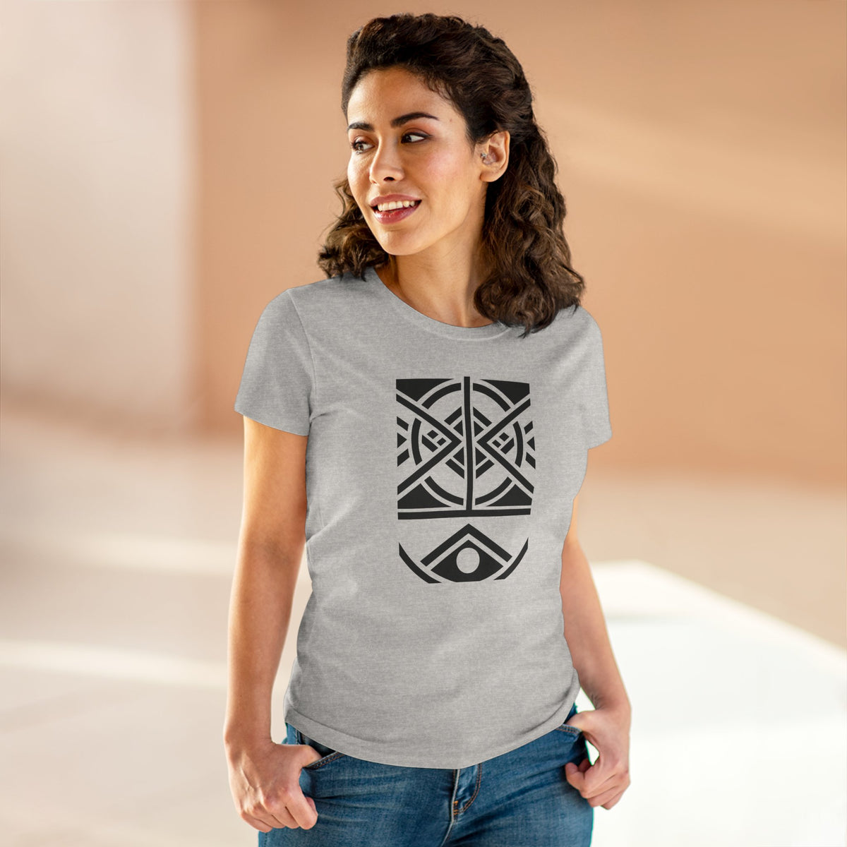 Women's Midweight Cotton T-Shirt - Black Print (Design 1) - NEW