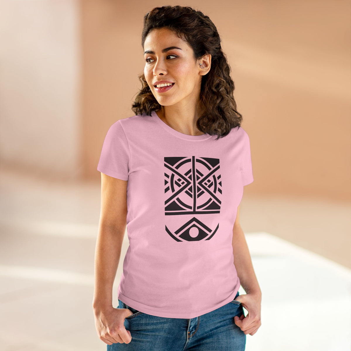 Women's Midweight Cotton T-Shirt - Black Print (Design 1) - NEW