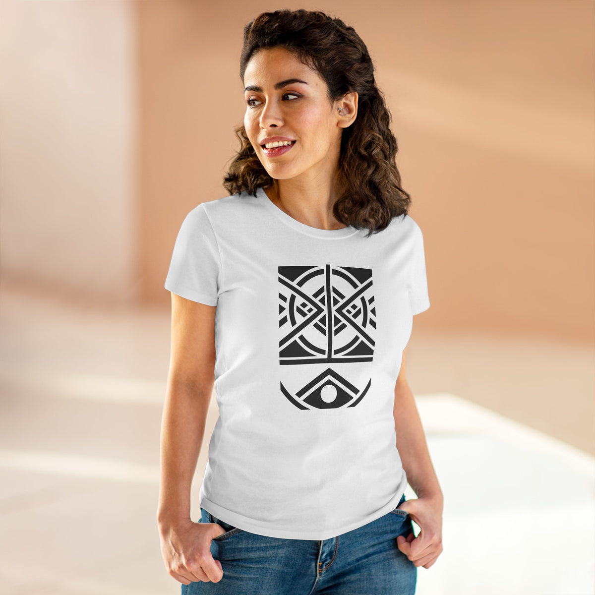 Women's Midweight Cotton T-Shirt - Black Print (Design 1) - NEW