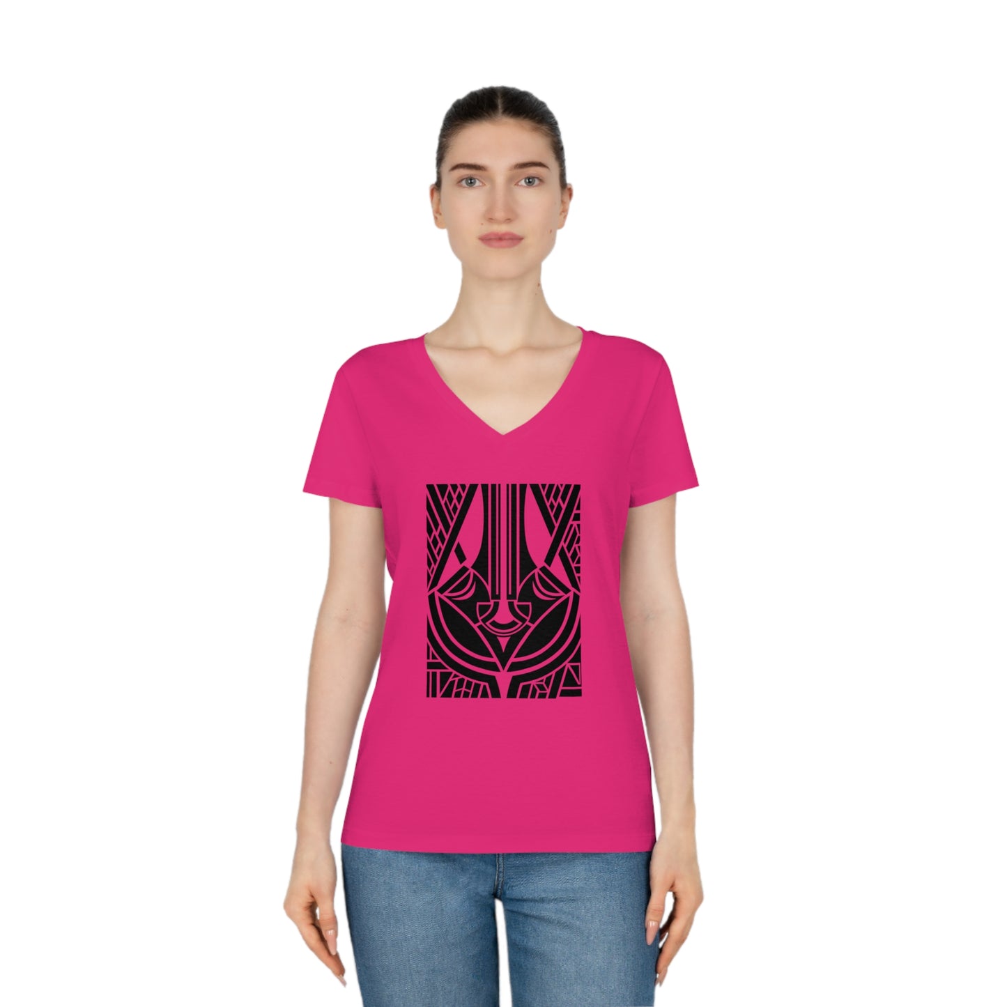 Women's Evoker 100% Organic Cotton V-Neck T-Shirt (Design 25)