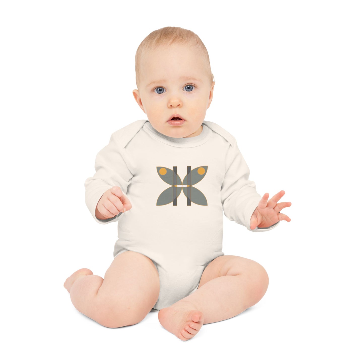 100% Organic Cotton Long-Sleeve Baby Bodysuit (Design 14)