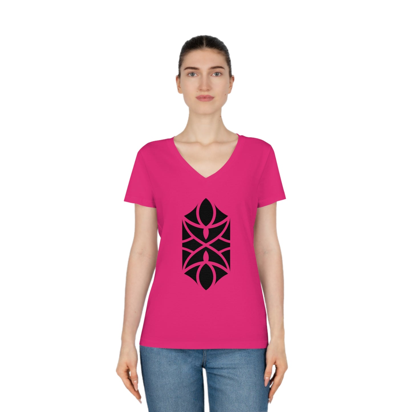 Women's Evoker 100% Organic Cotton V-Neck T-Shirt (Design 18)