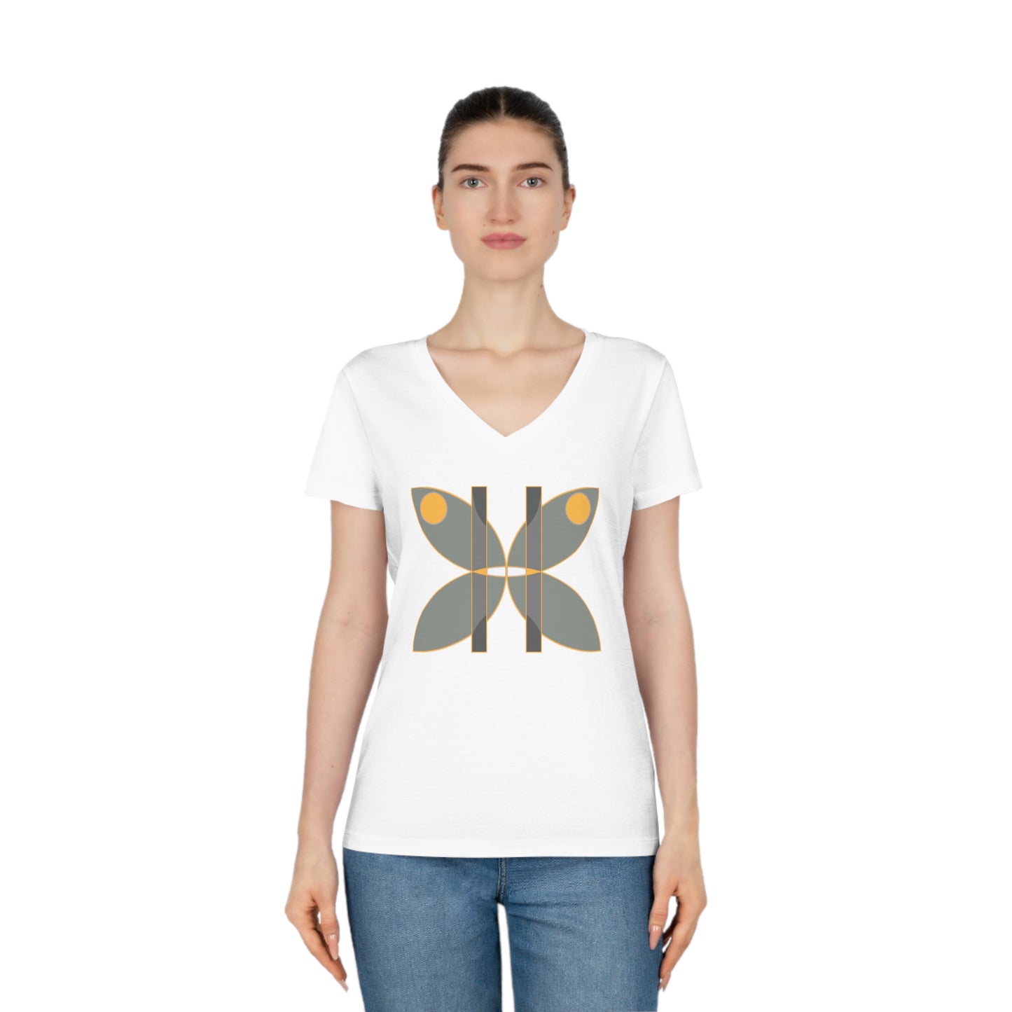 Women's Evoker 100% Cotton Printed V-Neck T-Shirt (Design 14)