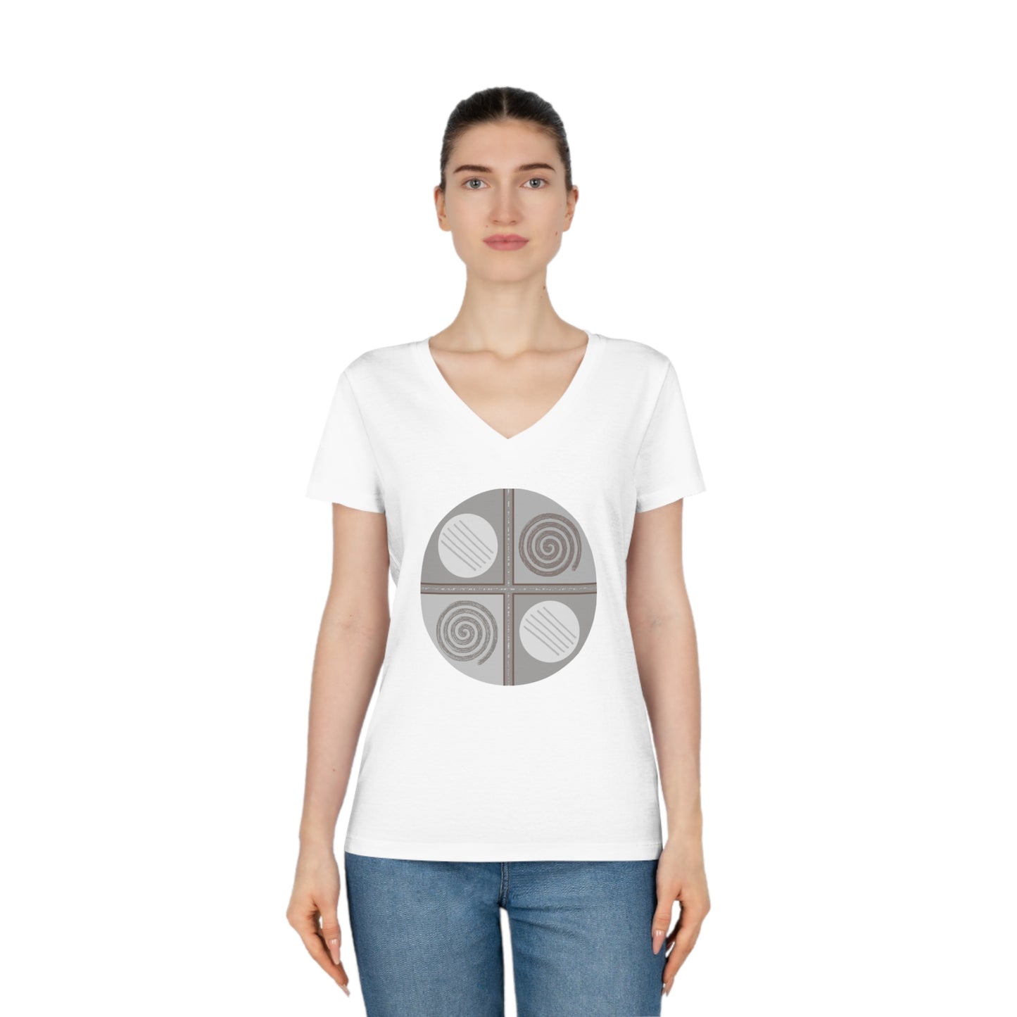 Women's Evoker 100% Cotton Printed V-Neck T-Shirt (Design 15)