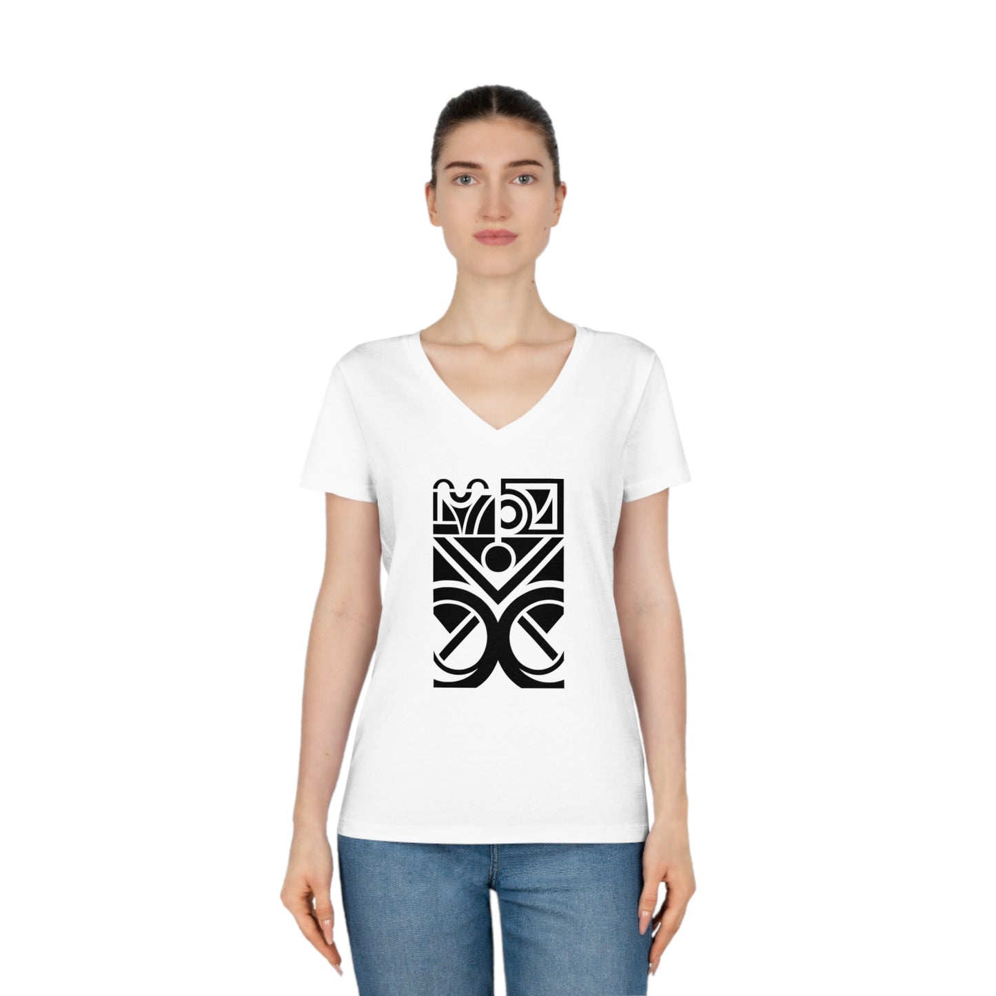 Women's Evoker 100% Organic Cotton V-Neck T-Shirt (Design 27)