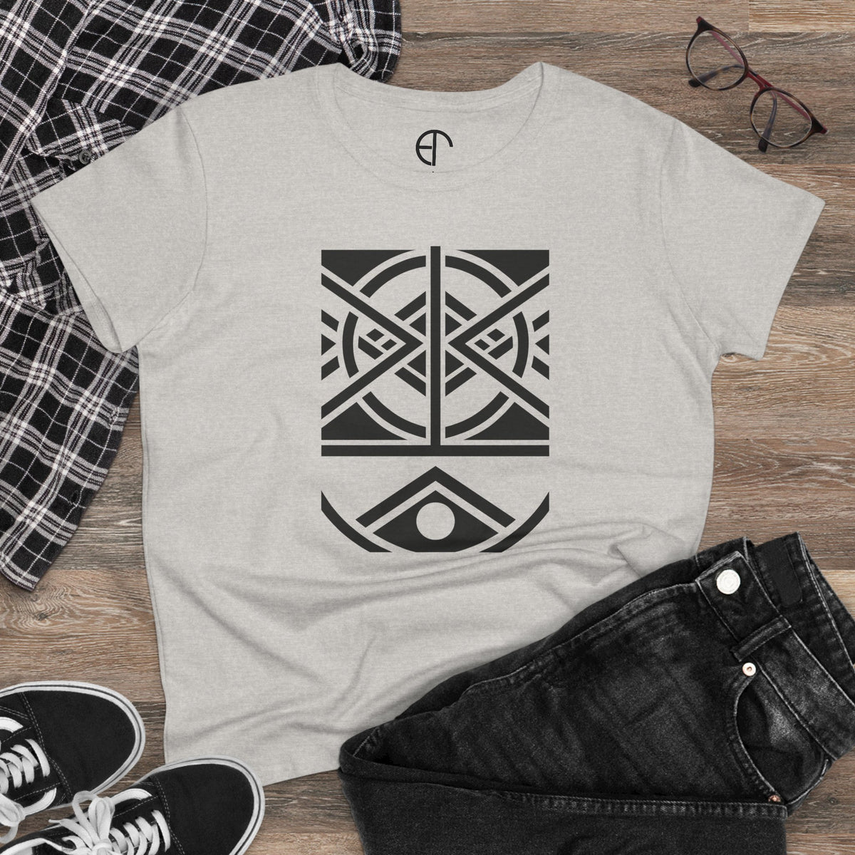 Women's Midweight Cotton T-Shirt - Black Print (Design 1) - NEW