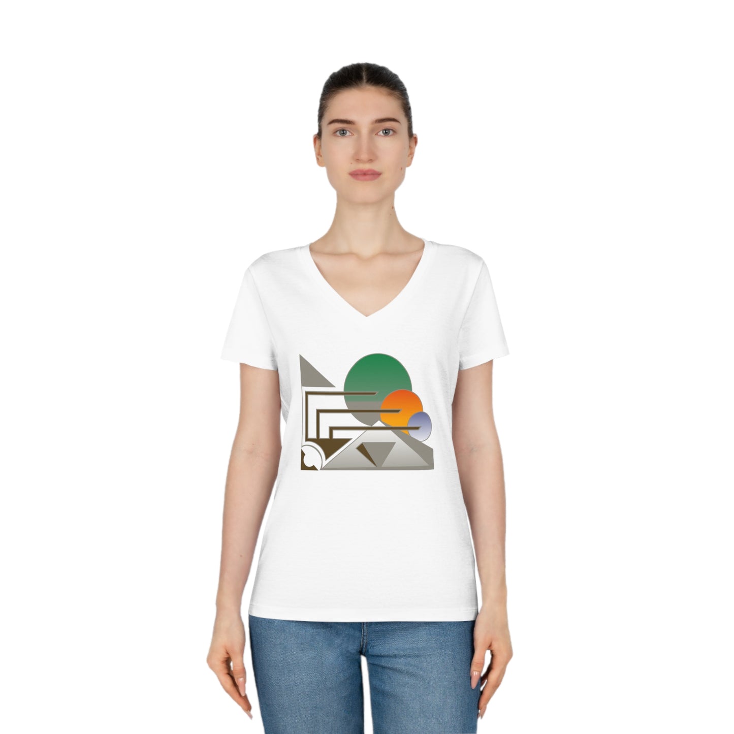 Women's Evoker 100% Cotton Printed V-Neck T-Shirt (Design 13)