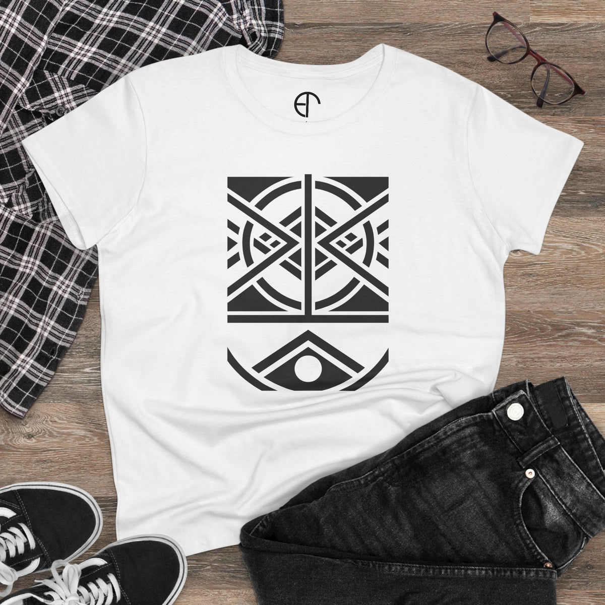 Women's Midweight Cotton T-Shirt - Black Print (Design 1) - NEW