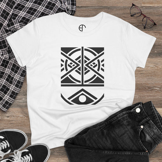 Women's Midweight Cotton T-Shirt - Black Print (Design 1) - NEW